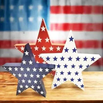 4th of July Wooden Star Signs - Patriotic Decor