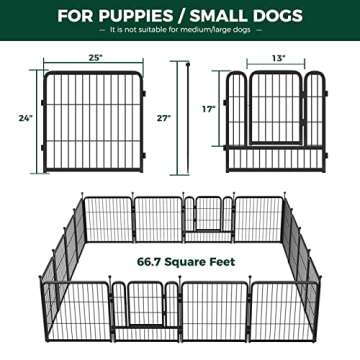 FXW Dog Playpen|24''Height Dog Fence Heavy Duty Exercise Pen with Safe and Sturdy Stakes for Medium/Small Dogs, Easy to Assemble for RV Camping/Yard, 16 Panels, Black (DP24-16-Z)