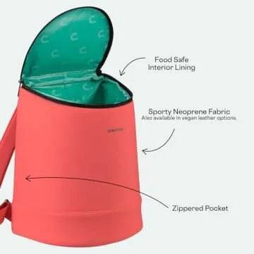 Corkcicle EOLA Bucket Cooler Bag, Coral Neoprene, 11” x 14” – Portable and Lightweight Backpack Cooler Keeps Food & Drinks Cool – Adjustable Straps, Zippered Closure, & Food Safe Interior