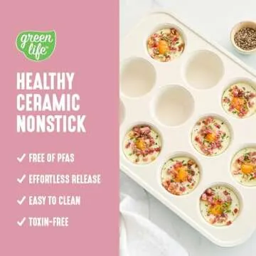 GreenLife 12-Cup Muffin Pan, Healthy Ceramic Nonstick Bakeware, PFOA & PFAS-Free Cupcake Sheet, Dura...