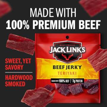 Jack Link's Beef Jerky, Teriyaki, Multipack Bags – Flavorful Meat Snacks for Lunches, Ready to Eat Protein Snacks, Individual Packs - 7g of Protein, Made with 100% Beef – 0.625 oz (Pack of 20)
