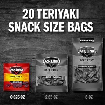 Jack Link's Beef Jerky, Teriyaki, Multipack Bags – Flavorful Meat Snacks for Lunches, Ready to Eat Protein Snacks, Individual Packs - 7g of Protein, Made with 100% Beef – 0.625 oz (Pack of 20)