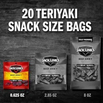 Jack Link's Beef Jerky, Teriyaki, Multipack Bags – Flavorful Meat Snacks for Lunches, Ready to Eat Protein Snacks, Individual Packs - 7g of Protein, Made with 100% Beef – 0.625 oz (Pack of 20)