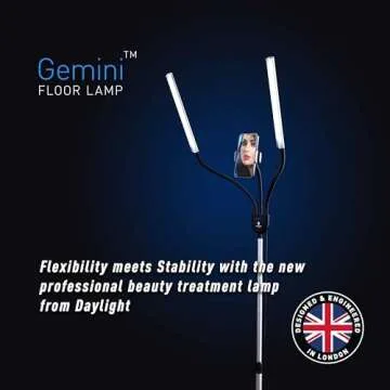 Daylight Company Gemini Floor Lamp, 2 Strobe Lamp, 4 Brightness Levels, Social Media, Nails, Salon, Beauty, Office and Much More - 4,500 LUX - 1,400 Lumen, Silver