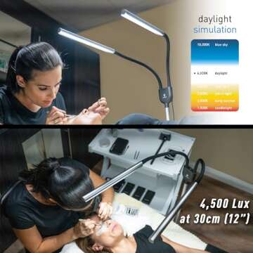 Daylight Company Gemini Floor Lamp, 2 Strobe Lamp, 4 Brightness Levels, Social Media, Nails, Salon, Beauty, Office and Much More - 4,500 LUX - 1,400 Lumen, Silver