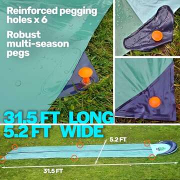 TEAM MAGNUS 31ft Slip and Slide Water Slide with 500 CL Inflatable Crash Pad, Adjustable Sprinkler for Kids – Slip n Slide for Adults & Kids (372" L x 63" W x 10" H)