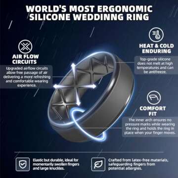 Egnaro Inner Arc Ergonomic Breathable Design, Silicone Rings Mens with Half Sizes, 7 Rings / 6 Rings...