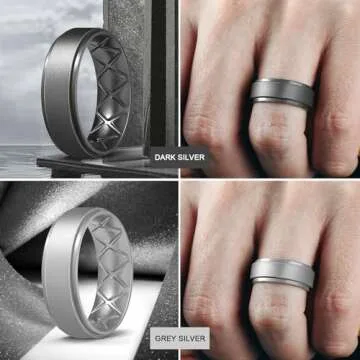Egnaro Inner Arc Ergonomic Breathable Design, Silicone Rings Mens with Half Sizes, 7 Rings / 6 Rings / 5 Rings / 4 Rings / 1 Ring Rubber Wedding Bands, 8.5mm Wide-2mm Thick, 9-9.5(21.66mm)