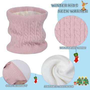 Winter Hat Gloves Scarf Set for Kids Earflap Beanie with Cute Pom Knit Neck Warmer Mittens Girls Children Baby Toddler Pink Warm Wool Fleece Lining 2 3 4 5 6 Years Old