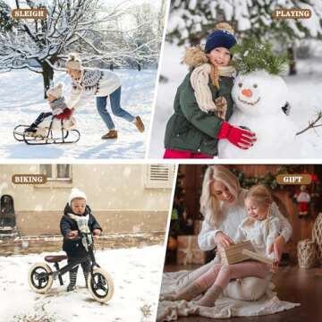 Winter Hat Gloves Scarf Set for Kids Earflap Beanie with Cute Pom Knit Neck Warmer Mittens Girls Children Baby Toddler Pink Warm Wool Fleece Lining 2 3 4 5 6 Years Old