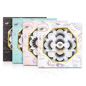 DYSILK Mink Lashes Fluffy Eyelashes - False Eyelashes 7 Pairs Lashes Natural Look Fluffy Lashes Strip Lashes 6D Lashes Pack Long Lashes Mink Eyelashes Reusable Eye Lashes |004