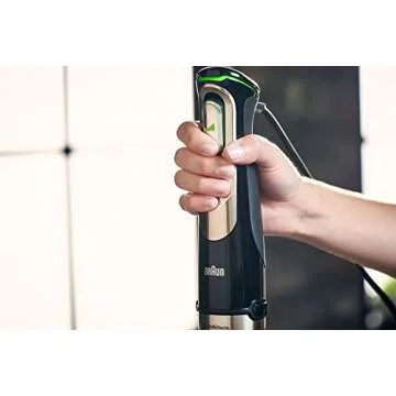 Braun 5-in-1 Immersion Hand Blender, Powerful 700W Stainless Steel Stick Blender, Variable Speed + 6-Cup Food Processor, Ice Crusher, Whisk, Beaker, Masher, Faster, Finer Blending, MultiQuick MQ9097