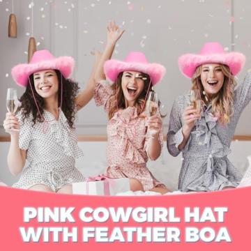Stylish Pink Cowgirl Hat with Feather Boa for Events