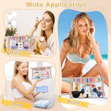 QFDS Boho Straw Clear Makeup Bag,Small Cute Chenille Letter Bag With Zipper,Waterproof Travel Toiletry Bag,Portable Sunscreen Cosmetic Bag,Clear Snack Bag at Disney World for Women Girls (A)