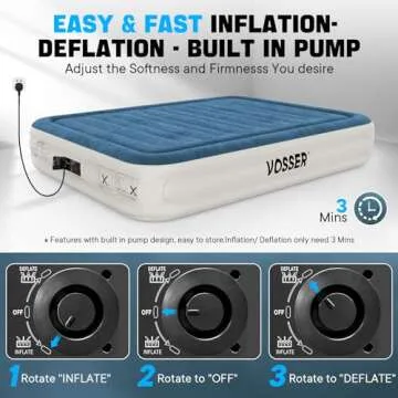 VOSSER Queen Air Mattress with Built-in Pump,Fast & Easy Inflation/Deflation Inflatable Mattress, Foldable Blow Up Mattress with Storage Bag, Inflatable Bed for Home, Camping & Guests