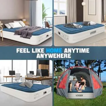 VOSSER Queen Air Mattress with Built-in Pump,Fast & Easy Inflation/Deflation Inflatable Mattress, Foldable Blow Up Mattress with Storage Bag, Inflatable Bed for Home, Camping & Guests