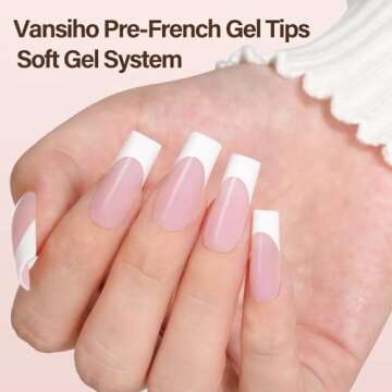 Vansiho French Tip Press on Nails, 150Pcs Long Square Pink Gel Nail Tips, French Square 3 in 1 Pre-F...