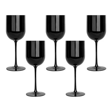 PLASTICPRO Black Plastic Wine Glasses Set of 10 Elegant Wine Goblets Hard Plastic Wine Cups on Stem ...