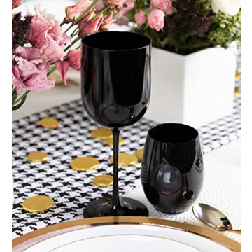 Durable Black Plastic Wine Glasses Set of 10 for Parties