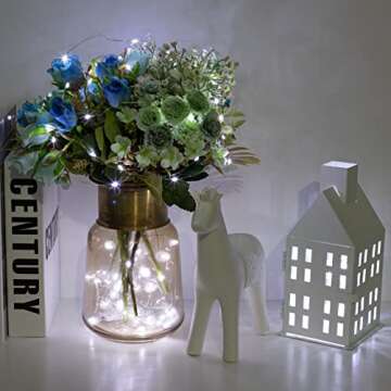 SINAMER 12-Pack LED Fairy Lights 7 Feet Battery Powered Waterproof Silver Wire 20 Slim Copper Wire Pastel Lights for DIY Wedding Party Bedroom Patio Easter Christmas (White)