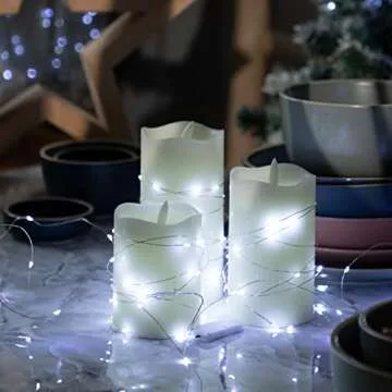 SINAMER 12-Pack LED Fairy Lights 7 Feet Battery Powered Waterproof Silver Wire 20 Slim Copper Wire Pastel Lights for DIY Wedding Party Bedroom Patio Easter Christmas (White)