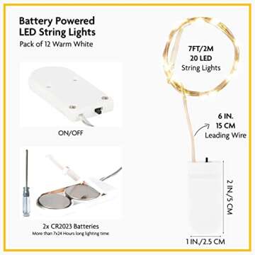 SINAMER 12-Pack LED Fairy Lights 7 Feet Battery Powered Waterproof Silver Wire 20 Slim Copper Wire Pastel Lights for DIY Wedding Party Bedroom Patio Easter Christmas (White)