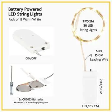 SINAMER 12-Pack LED Fairy Lights 7 Feet Battery Powered Waterproof Silver Wire 20 Slim Copper Wire Pastel Lights for DIY Wedding Party Bedroom Patio Easter Christmas (White)
