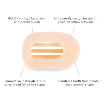 TELETIES - Medium Flat Round Clip - Strong Grip, Bendable Teeth, Comfortable Curved Design - Ideal for Medium-Thick Hair - For All Hair Textures - Almond Beige