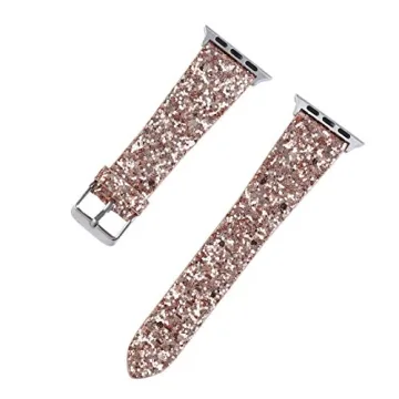 JOHIPI Bling Glitter Leather Strap Apple Watch Rose Gold