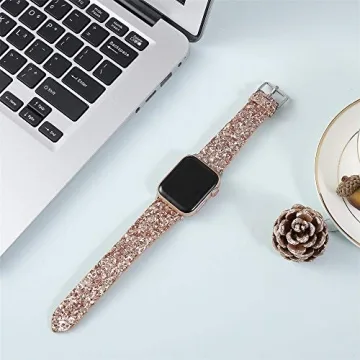 JOHIPI Bling Glitter Leather Strap Apple Watch Rose Gold