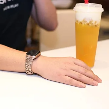 JOHIPI Bling Glitter Leather Strap Apple Watch Rose Gold