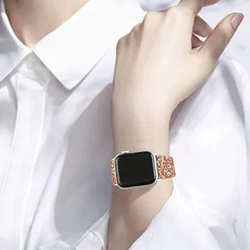 JOHIPI Bling Glitter Leather Strap Apple Watch Rose Gold