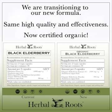 Herbal Roots Organic Black Elderberry Capsules | Max Strength | Made with Organic Sambucus | 60 Vega...