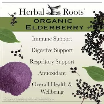 Herbal Roots Organic Black Elderberry Capsules | Max Strength | Made with Organic Sambucus | 60 Vegan Capsules