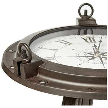 Urban Designs Industrial Porthole Metal Round Clock Coffee & End Table - Brown