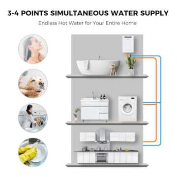 CAMPLUX Tankless Water Heater Gas Outdoor 199,000 BTU, 6.86 GPM Instant On Demand Gas Tankless Hot Water Heater Natural Gas, 3-4 Persons Whole House, Outdoor Installation, White