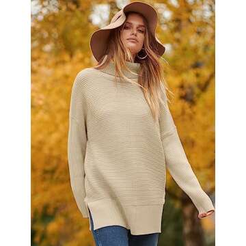 ANRABESS Women Oversized Turtleneck Long Batwing Sleeve Split Hem Pullover Knit Tunic Sweater Outfits 2024 Trendy Clothes