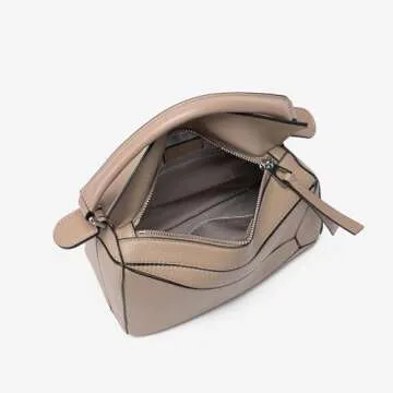 EIPRON Women Lychee Grain Leather Crossbody Shoulder Bag Lady Mini Top Handle Satchel Purse (Khaki, Large)