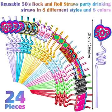 Skyley 24 Pieces 50's Hip Hop Straws for Rock Party Drinks - Retro Fun!