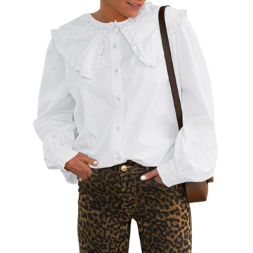 Tankaneo Womens Cotton Puff Sleeve Babydoll Blouse