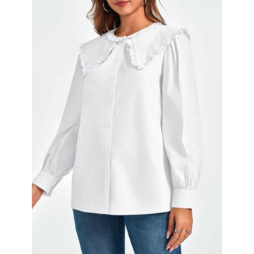 Tankaneo Cotton Puff Sleeve Babydoll Blouse for Women