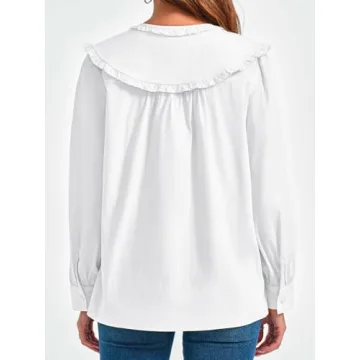 Tankaneo Cotton Puff Sleeve Babydoll Blouse for Women