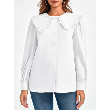 Tankaneo Cotton Puff Sleeve Babydoll Blouse for Women