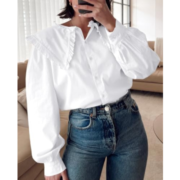 Tankaneo Cotton Puff Sleeve Babydoll Blouse for Women