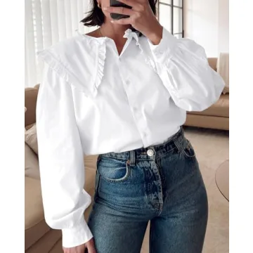 Tankaneo Cotton Puff Sleeve Babydoll Blouse for Women