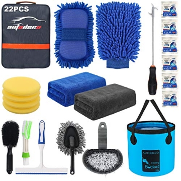 AUTODECO 22Pcs Car Wash Cleaning Tools Kit with Collapsible Bucket and Essential Accessories