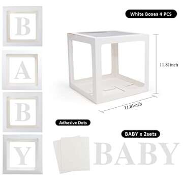Voircoloria Baby Boxes with Letters, 4 Transparent Balloon for Gender Reveal Birthday Wedding Baby Shower Decorations (White)