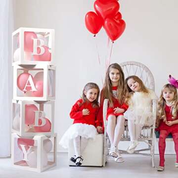 Voircoloria Baby Boxes with Letters, 4 Transparent Balloon for Gender Reveal Birthday Wedding Baby Shower Decorations (White)