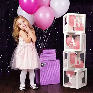 Voircoloria Baby Boxes with Letters, 4 Transparent Balloon for Gender Reveal Birthday Wedding Baby Shower Decorations (White)