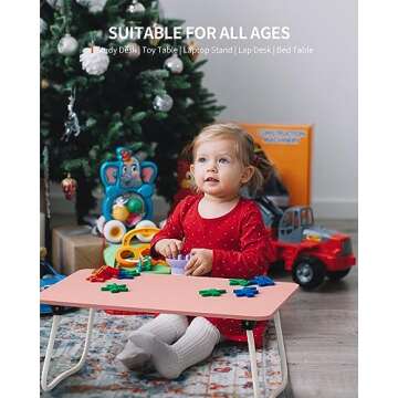 FISYOD Foldable Laptop Desk, Portable Lap Desk Bed Table, Lightweight Breakfast Table Tray Desk, Laptop Stand, Mini Table for Working Writing Drawing Eating Picnic-Pink